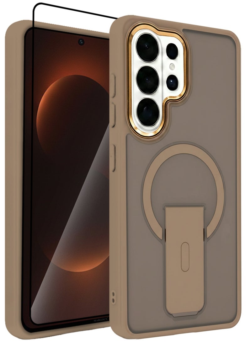 CATANES Magnetic Ring Kickstand Case for Galaxy S26 Ultra – Frosted Protective Back with Grip Holder with 3D Screen Protector - Gold - Image 2